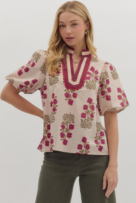 Botanical Bubble Sleeve Top