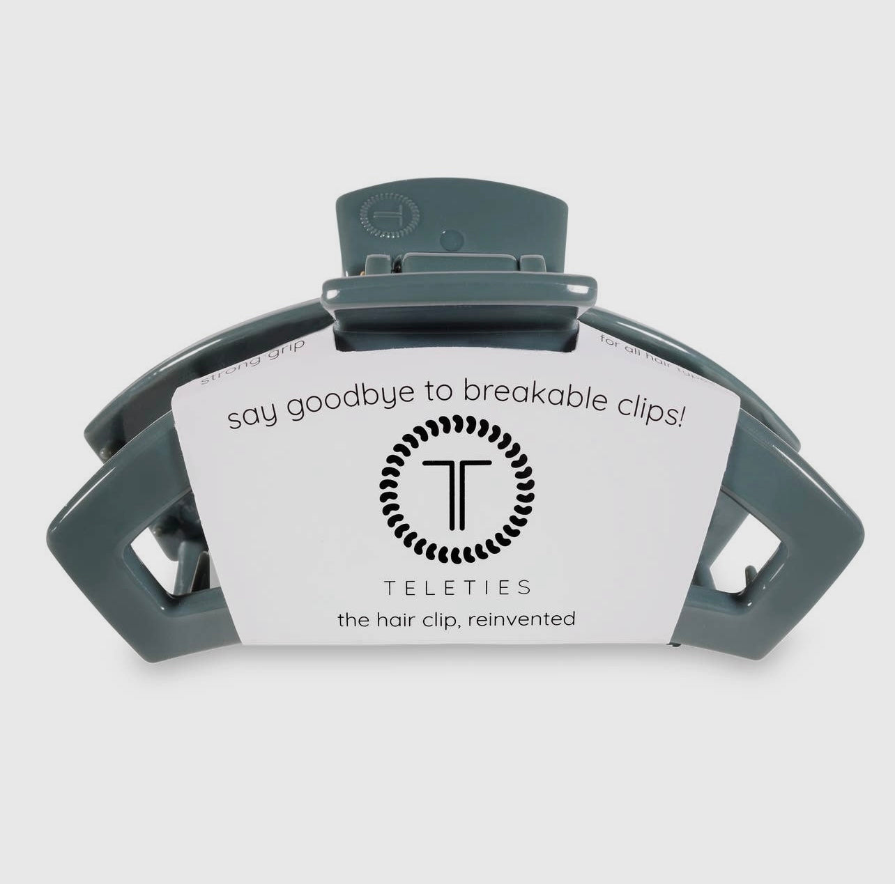 Storm blue teletie open claw clip.