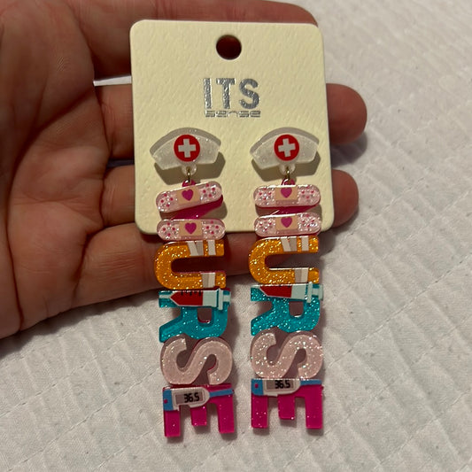 Glitter NURSE Acrylic Earrings
