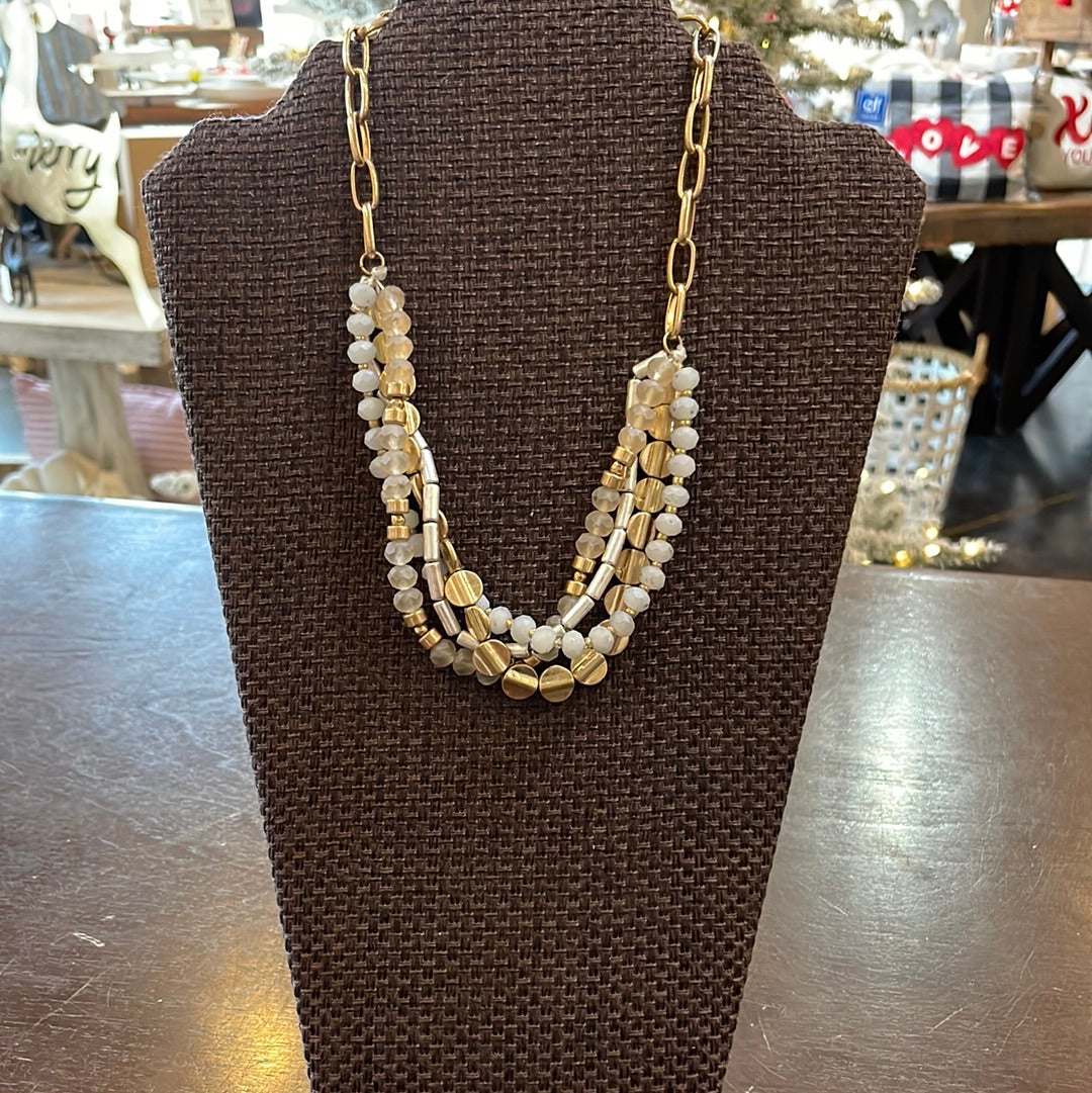 Triple Layered Necklace With Gold Chain