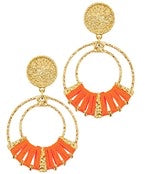 Gold Circle Earrings with orange.