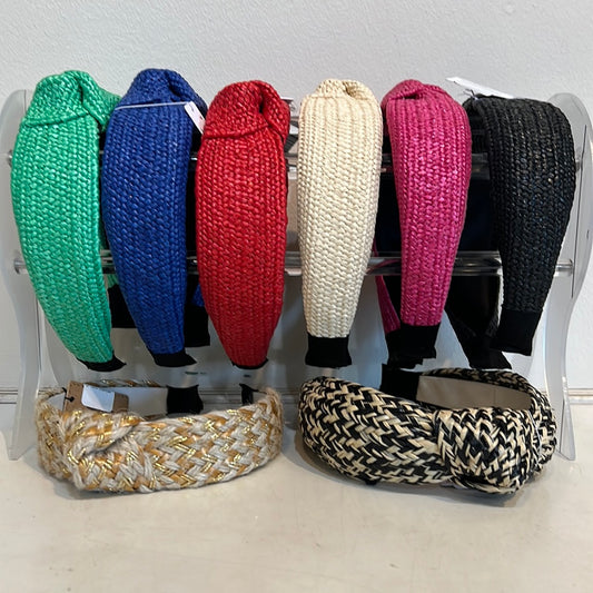 Assorted straw woven headbands.
