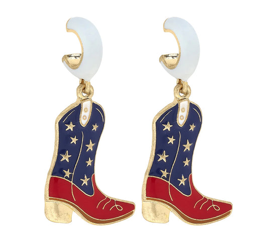 American Enamel Boot Huggy Hoop Earrings