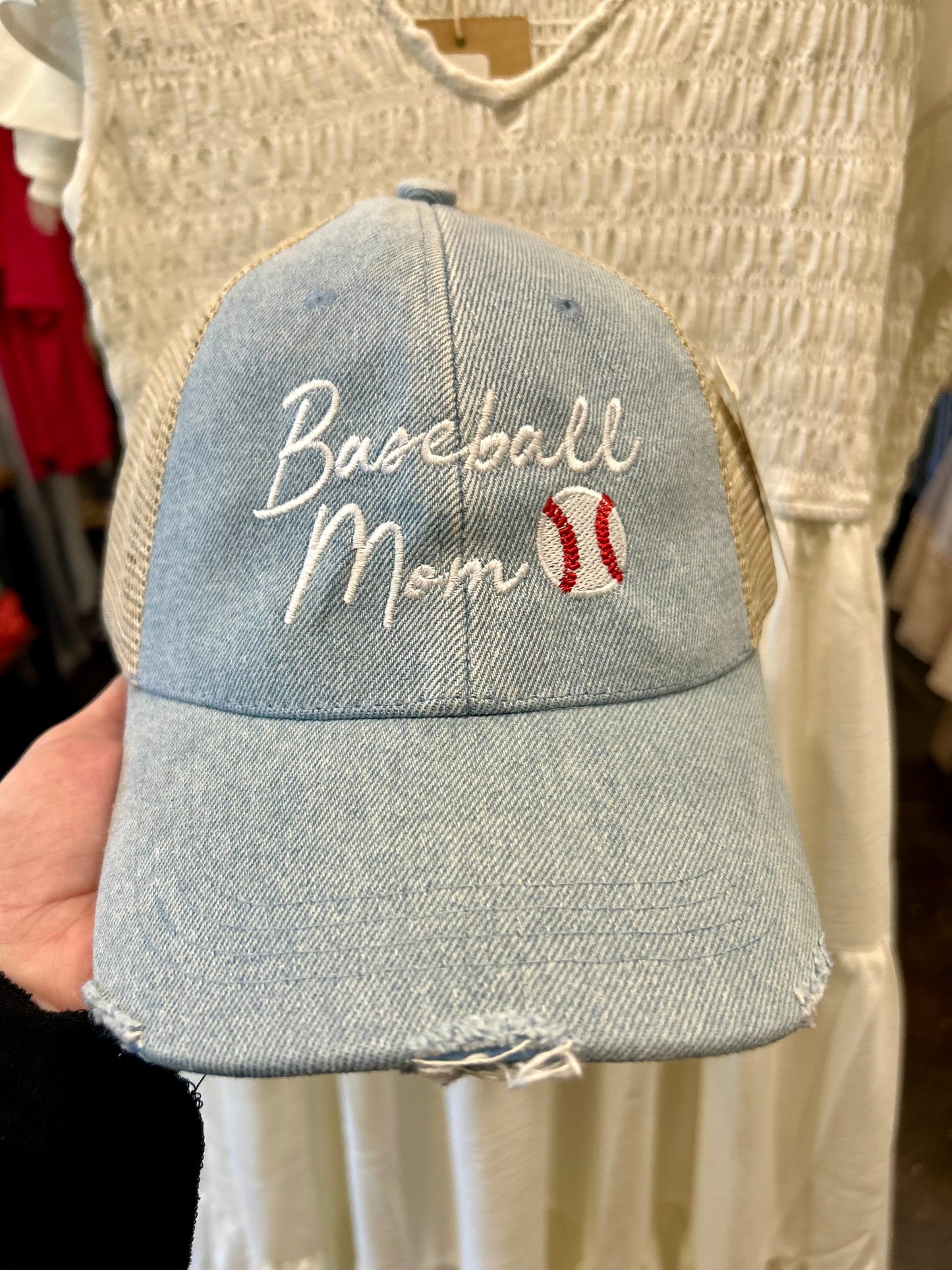 Baseball Mom Denim Trucker Hat