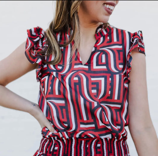 Touchdown Red and Black Marley Top