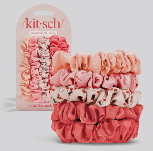Ruched Satin Scrunchies 5pc Set
- Assorted Cherry Blossom