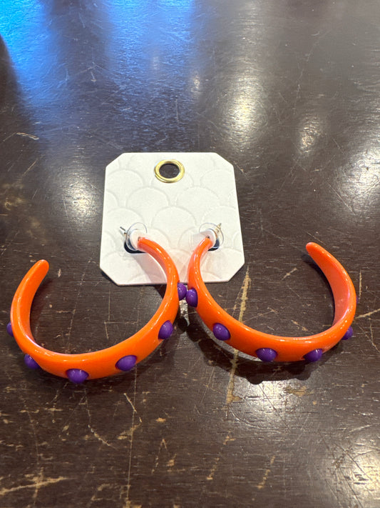 Clemson Dotted Ball Acetate Hoop Earrings