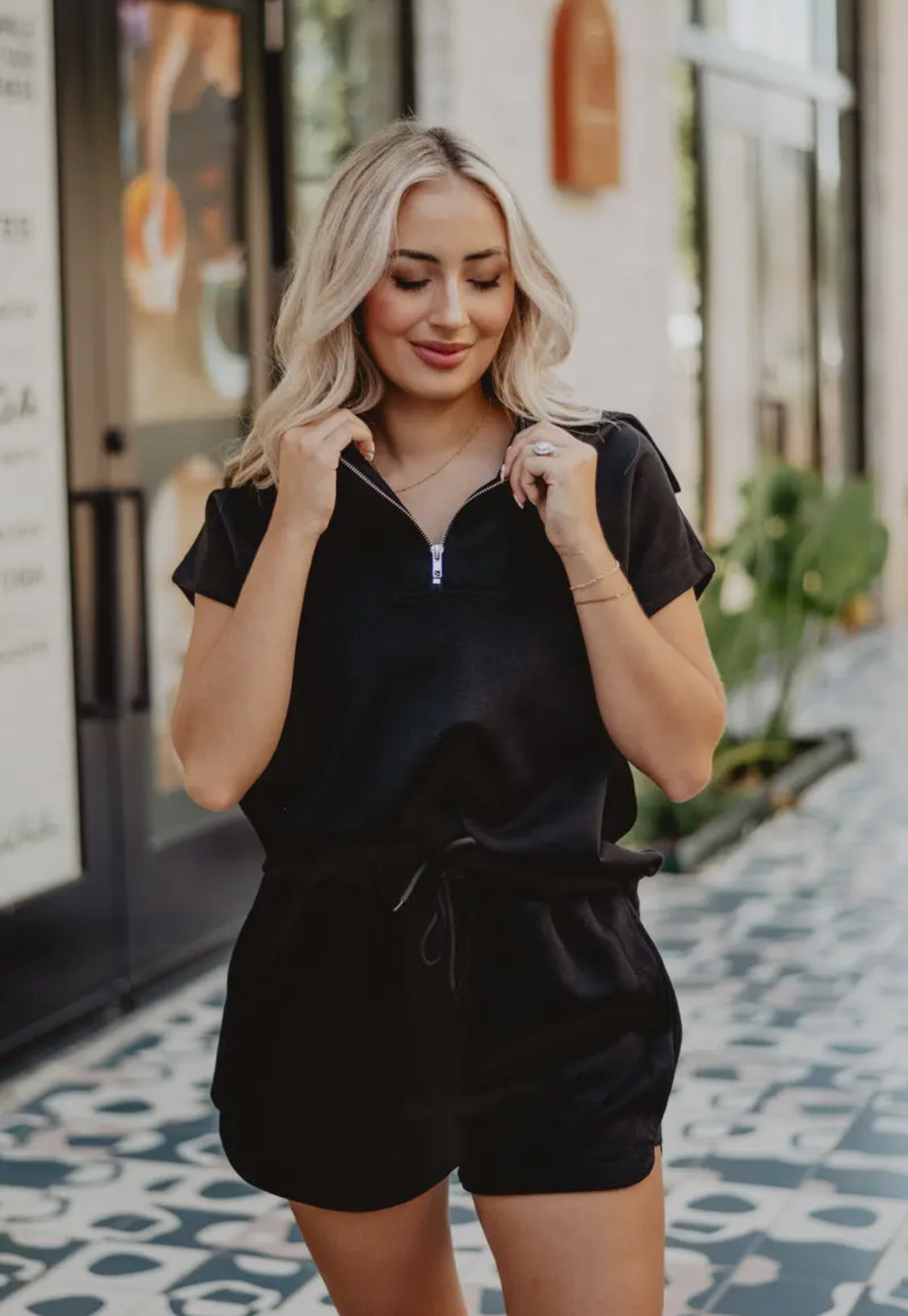 Half Zip Scuba Short Set