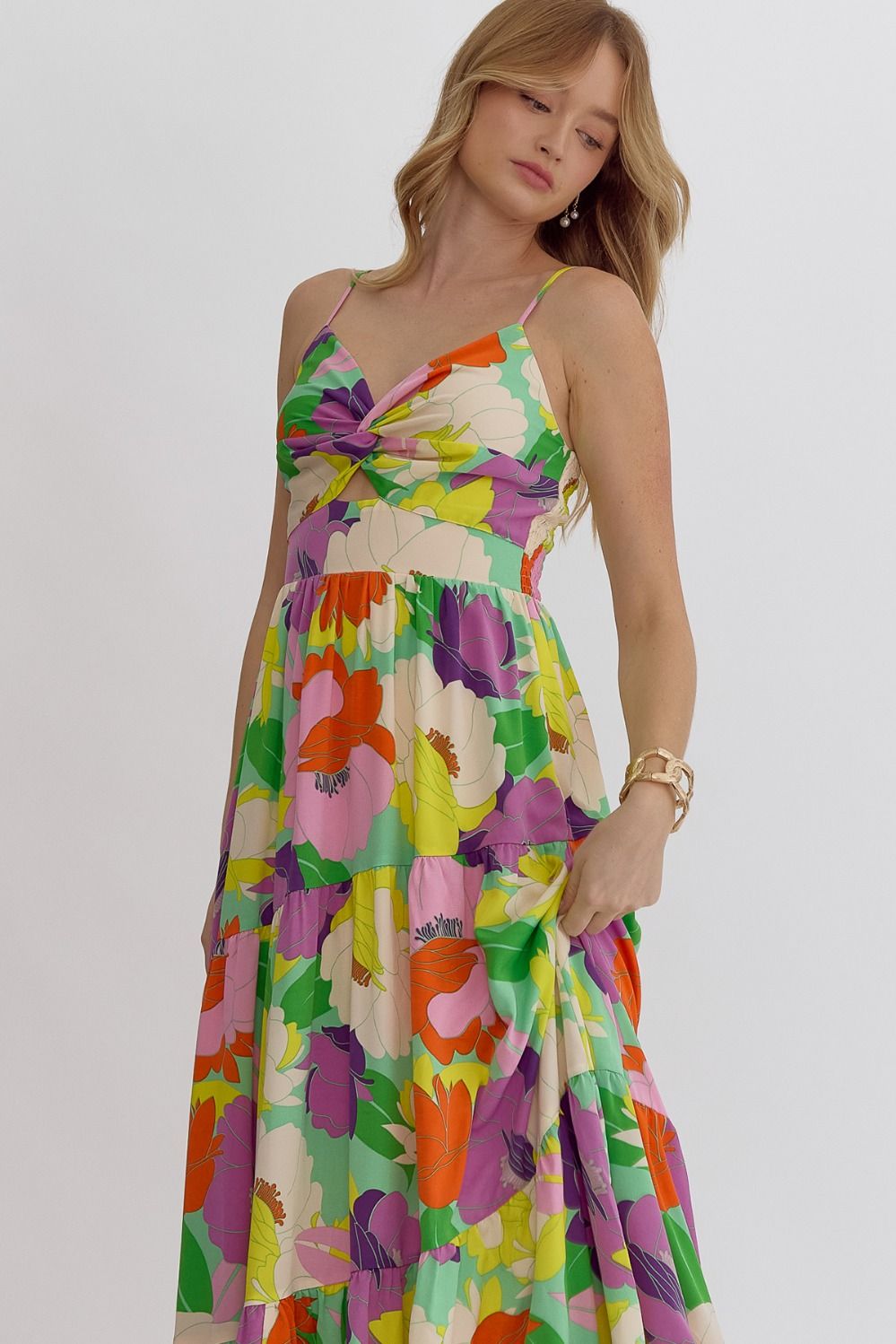 Floral Twisted Top Tiered Maxi Dresd