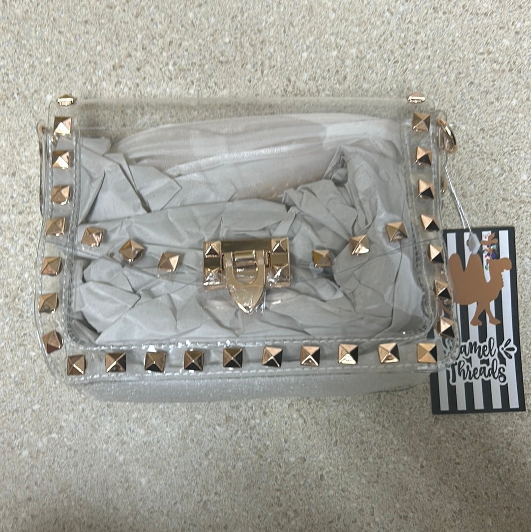 Gold Studded Clear Stadium Bag