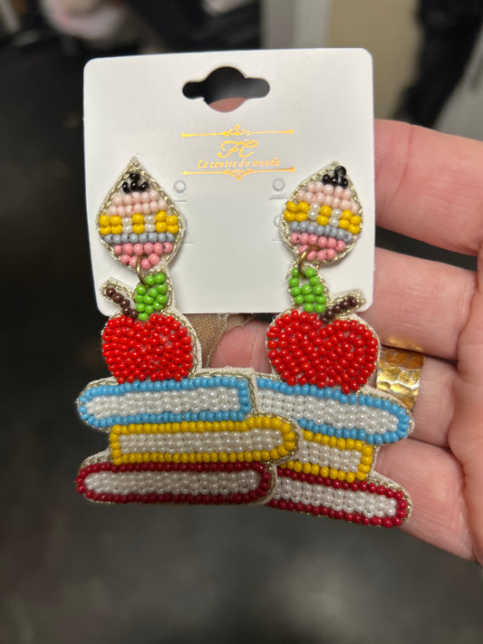 Beaded School Book Earrings