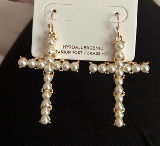 Pearl Cross Earrings