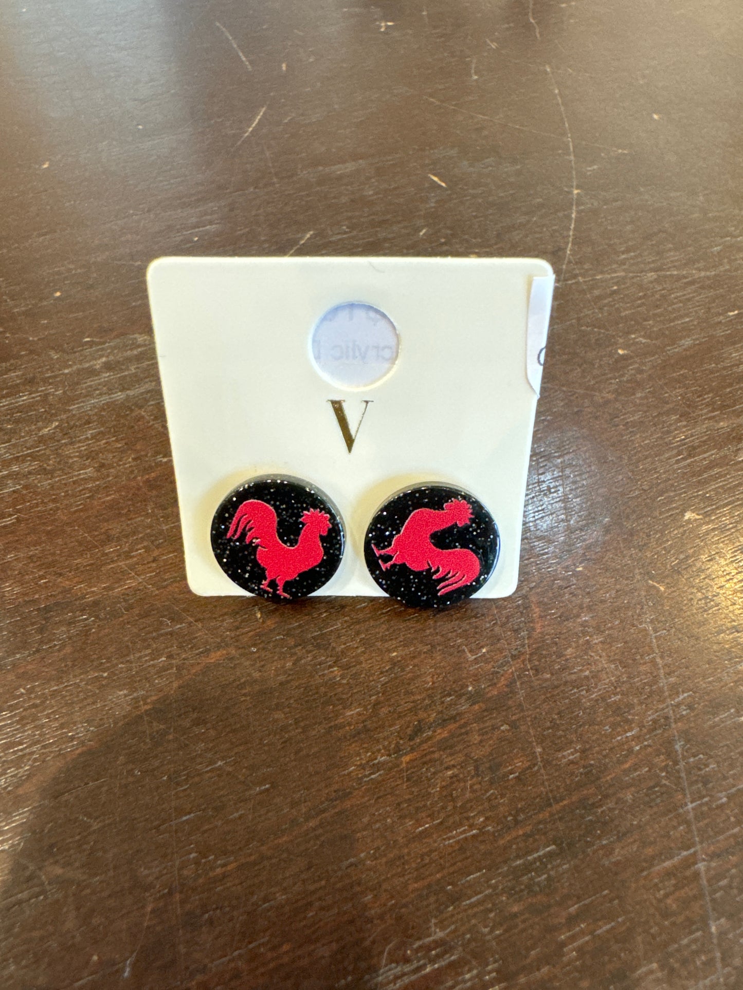 Gamecock Acrylic Disk Stud Earrings