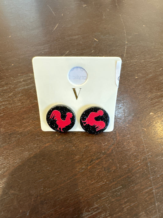 Gamecock Acrylic Disk Stud Earrings