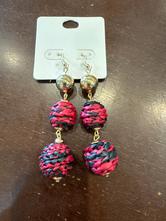 Game Day Raffia Ball 2 Drop Earrings