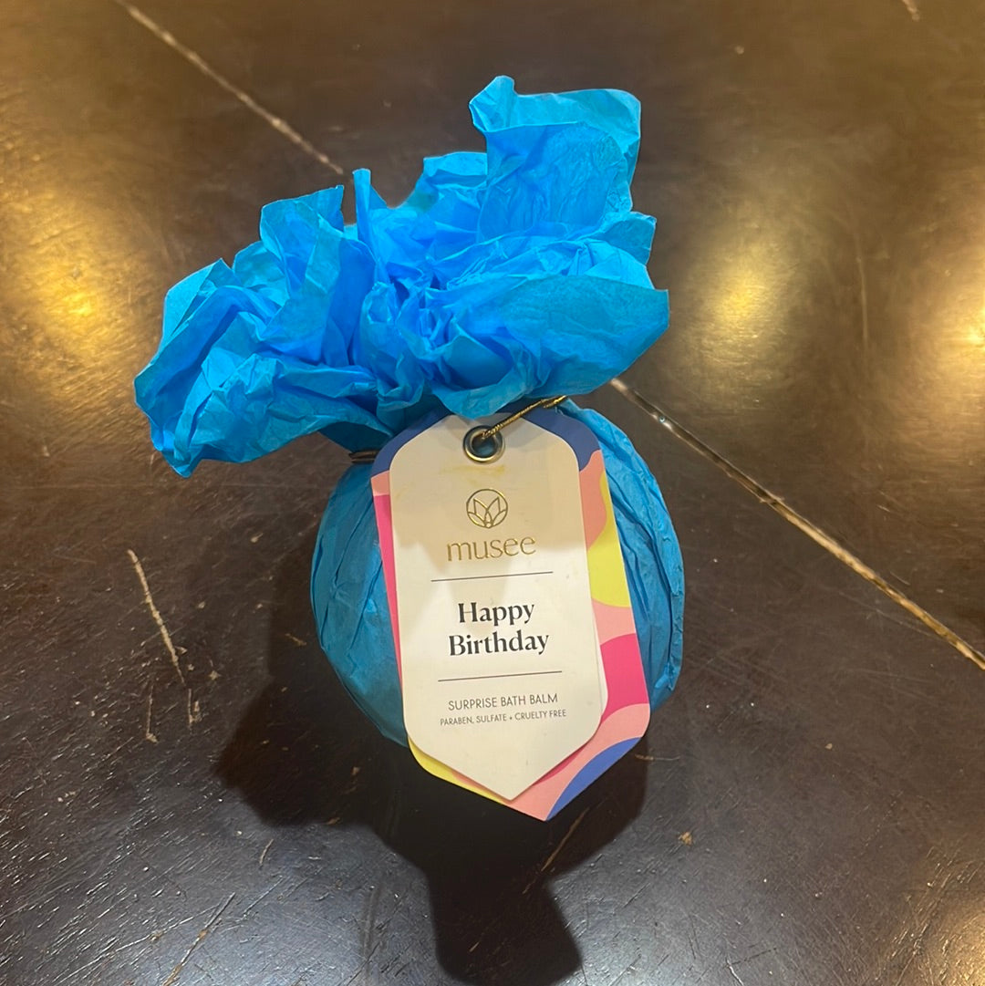 Blue "Happy Birthday" Musee bath balm.