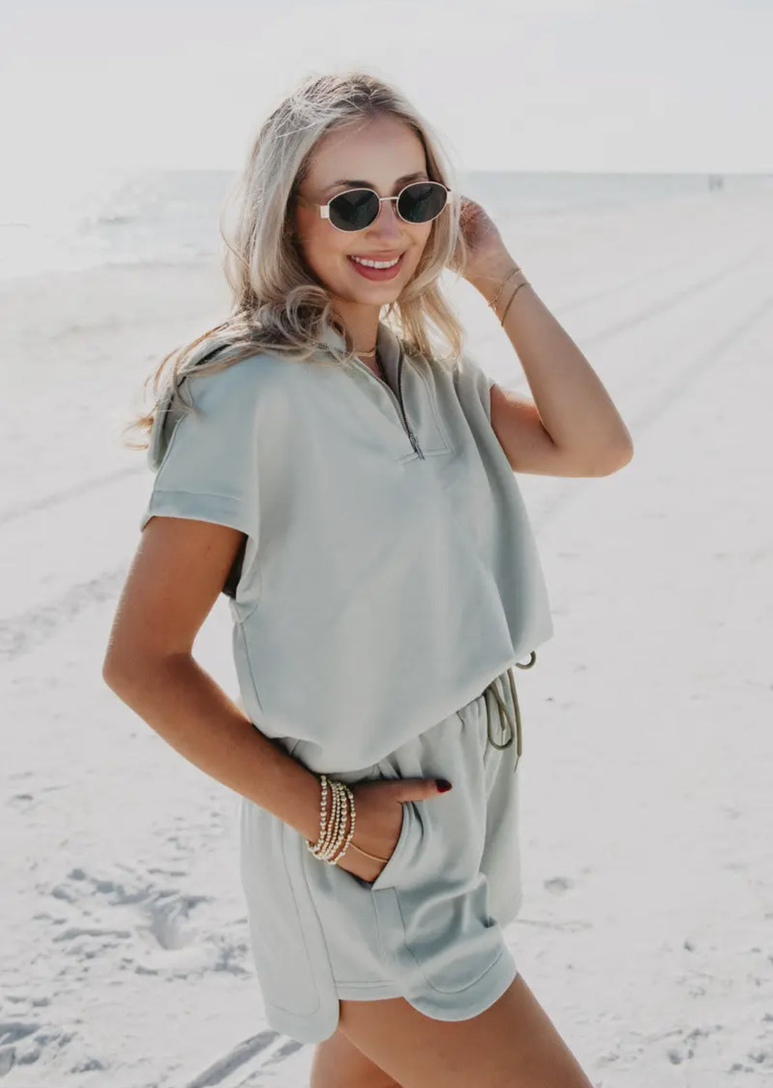 Half Zip Scuba Short Set