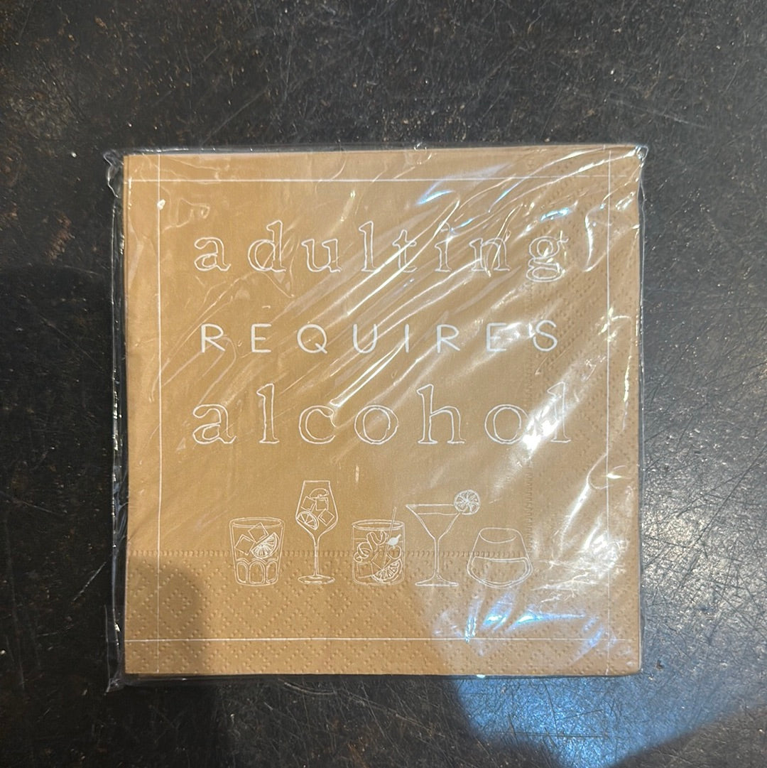 "Adulting requires alcohol" wine napkins.