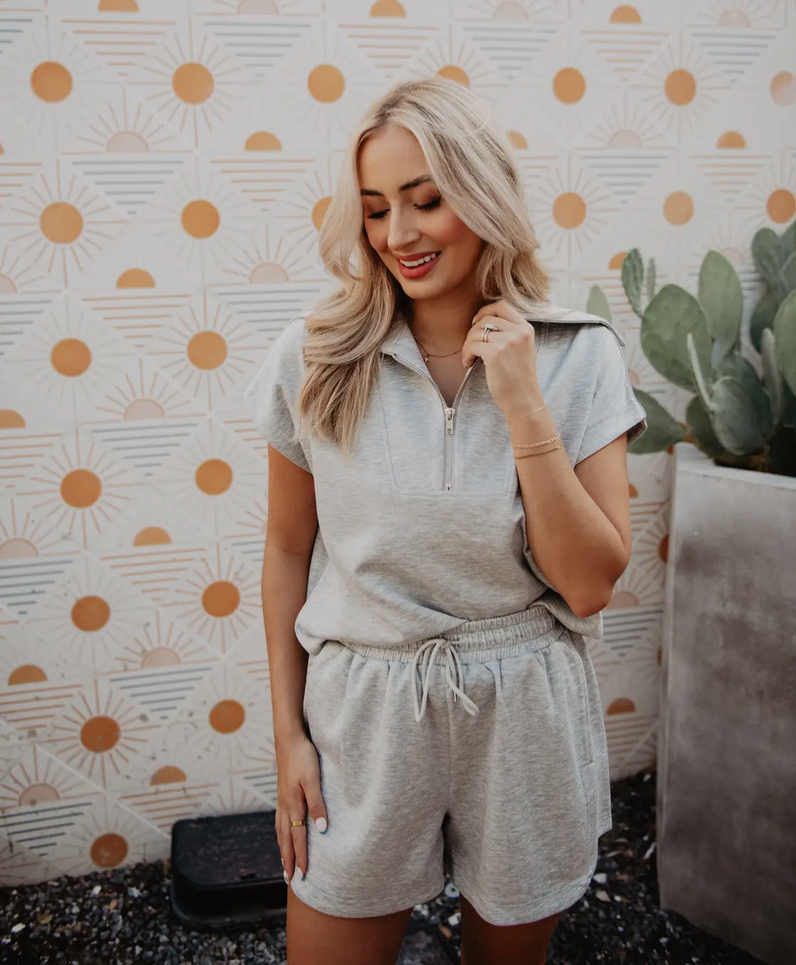 Half Zip Scuba Short Set