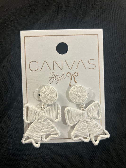 Canvas Willow Rattan Bow Earrings in White