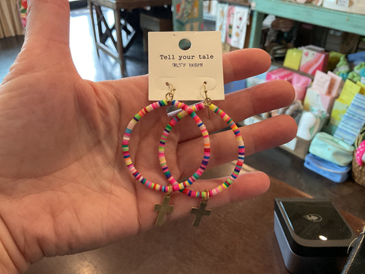 Rubber beaded Oval & Cross Earrings