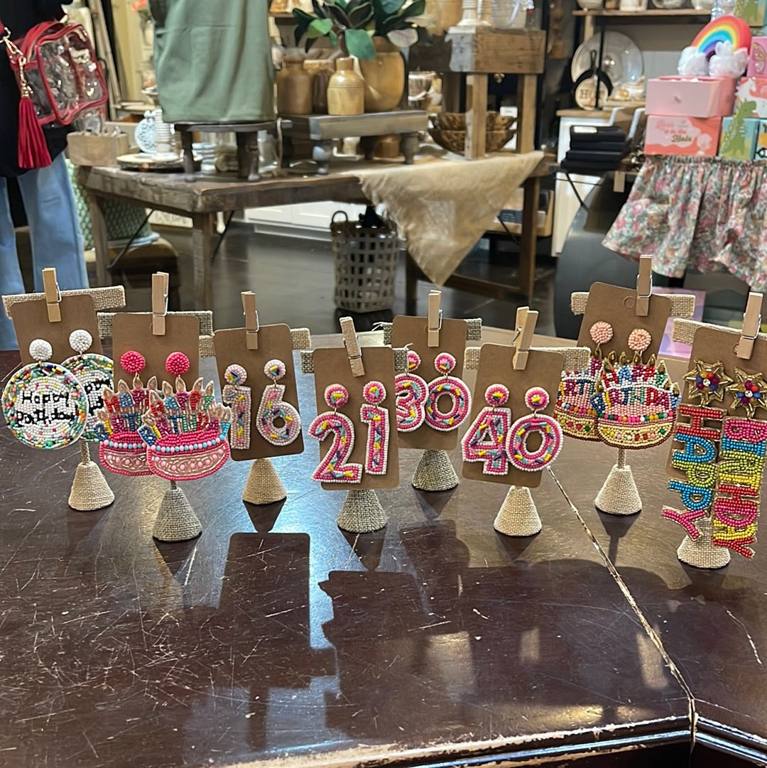 Assorted beaded birthday earrings.