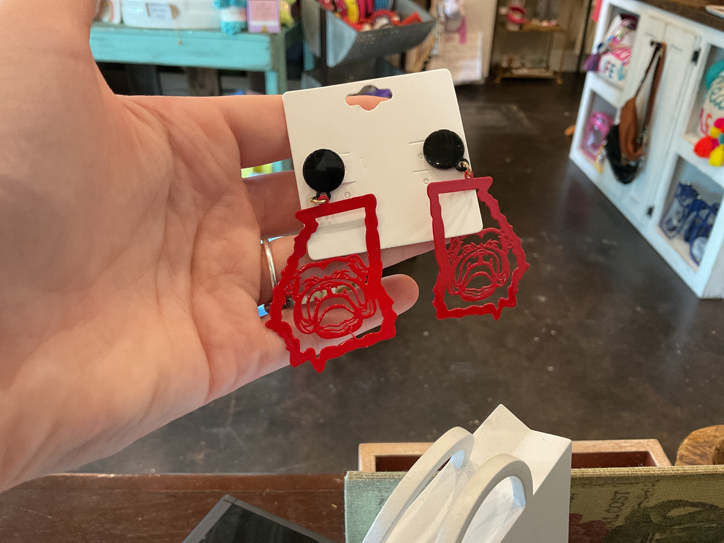 Metal Cutout Georgia Bulldog Earrings