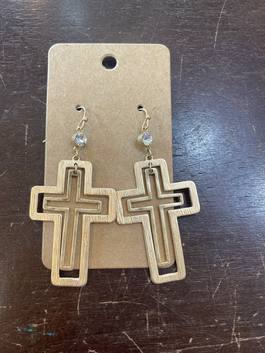 Double Cross With Diamond Earrings