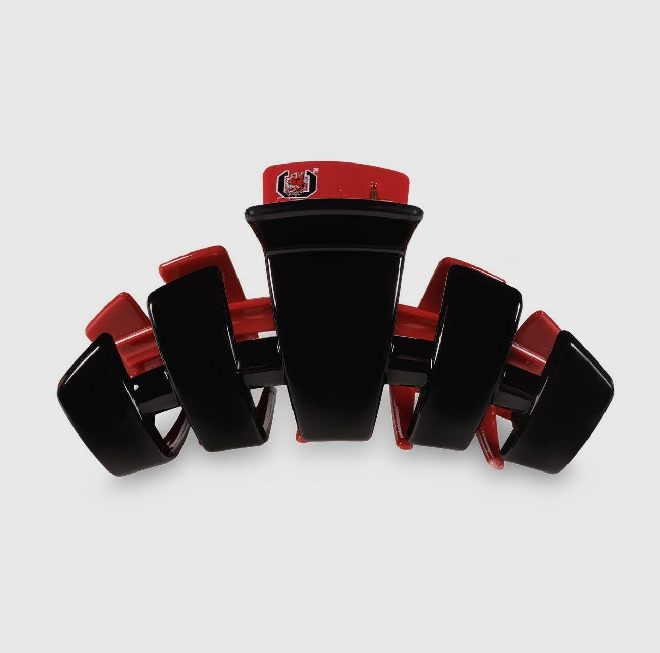 University of South Carolina Collegiate Teletie Claw Clip in garnet and black. Side view.
