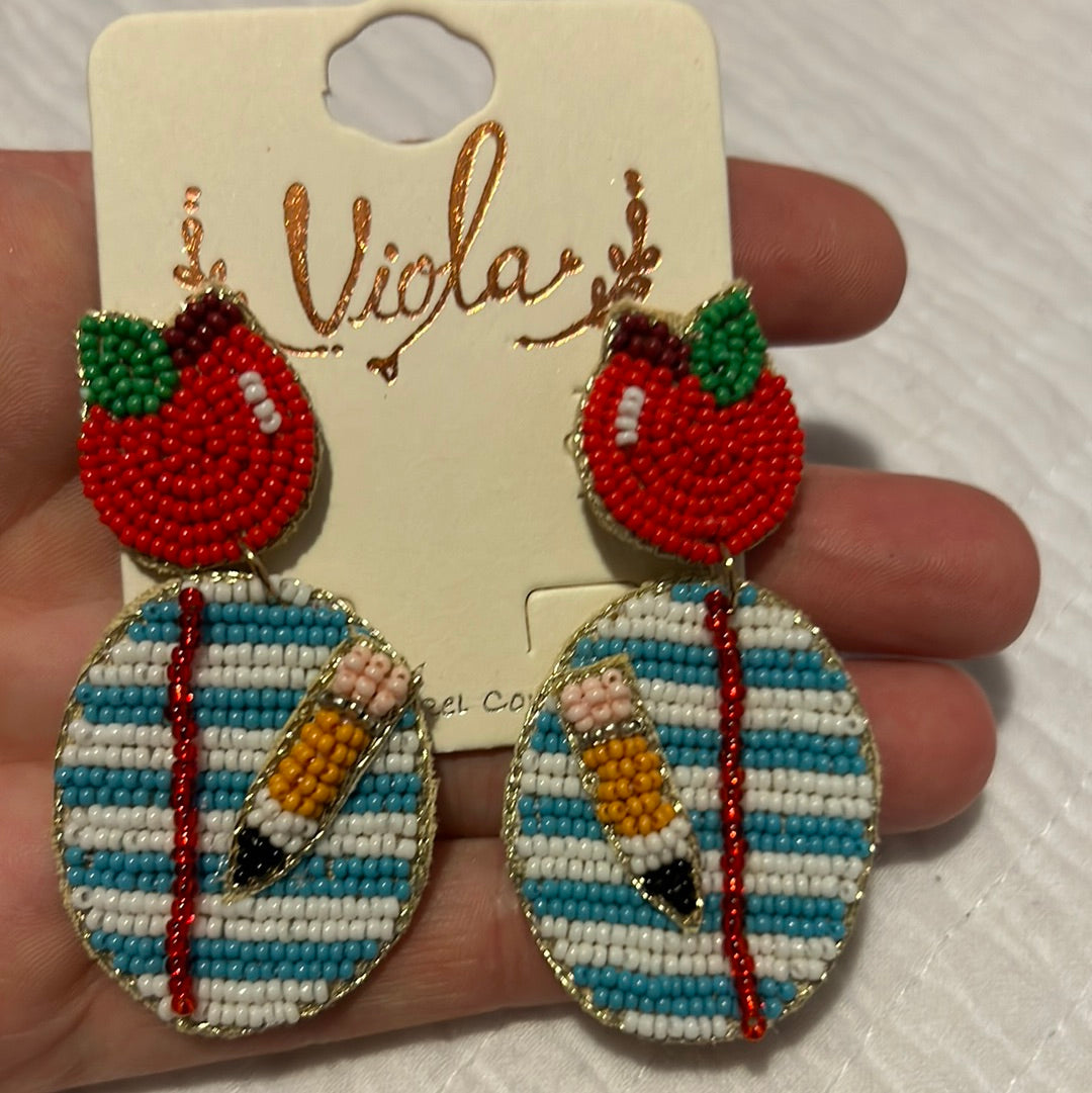 Apple/Notebook/Pencil Beaded Teacher Earrings