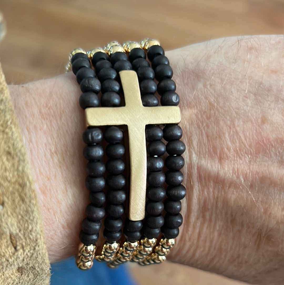 Back and gold Crystal Gold Cross 5 Band Bracelet.