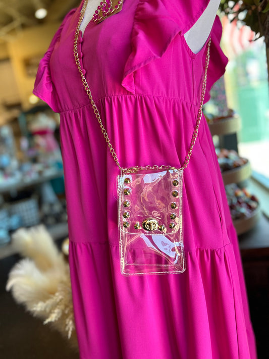 Metal Studded Clear Cellphone Crossbody