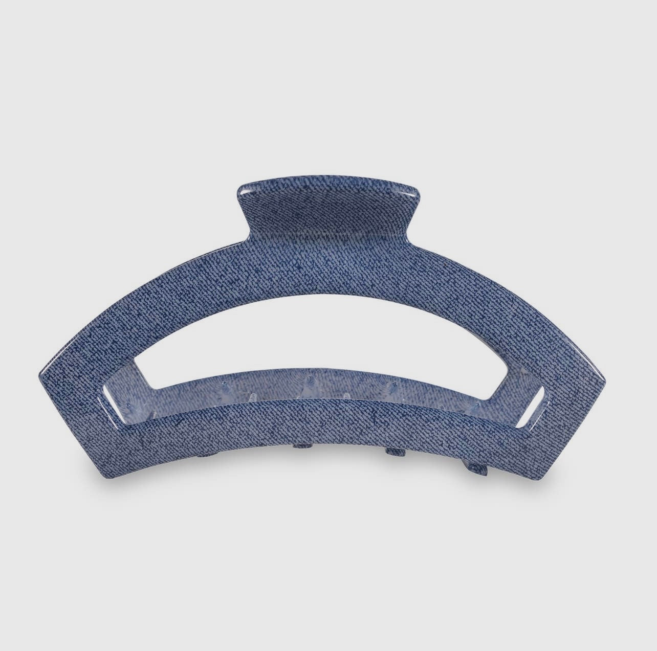 Denim teletie open claw clip.