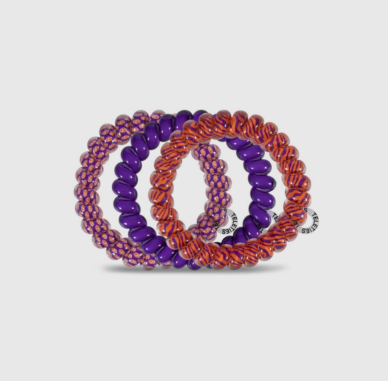 3-pack of Clemson University Collegiate Teleties with orange and purple.