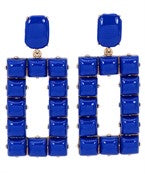 Blue rectangle studded earrings.