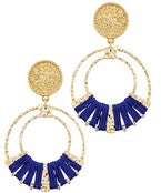 Gold Circle Earrings with blue.