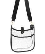 Tall Rectangle Clear Stadium Bag with black strap and trim.