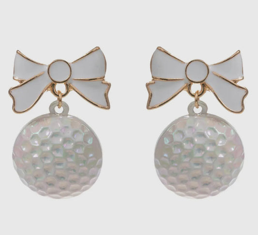 Golf Ball Enamel Bow Earrings