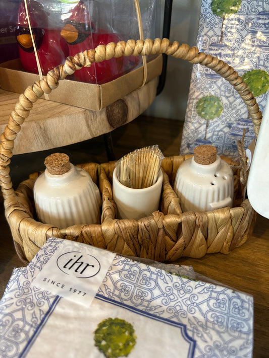 Woven Salt, Pepper & Toothpick Caddy Set
