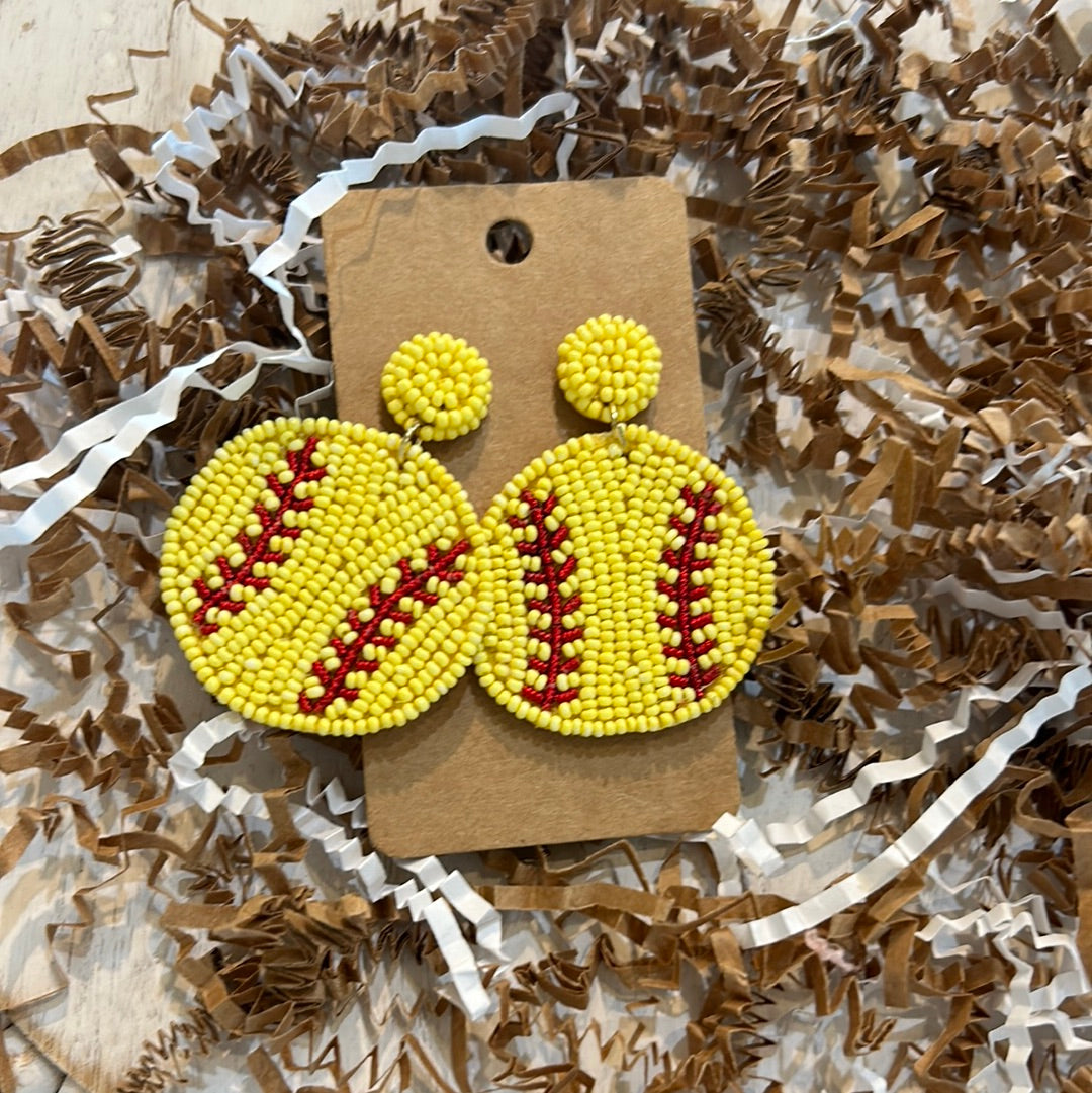 Yellow Beaded Softball Earrings.