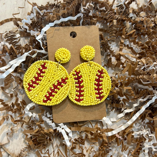 Yellow Beaded Softball Earrings.
