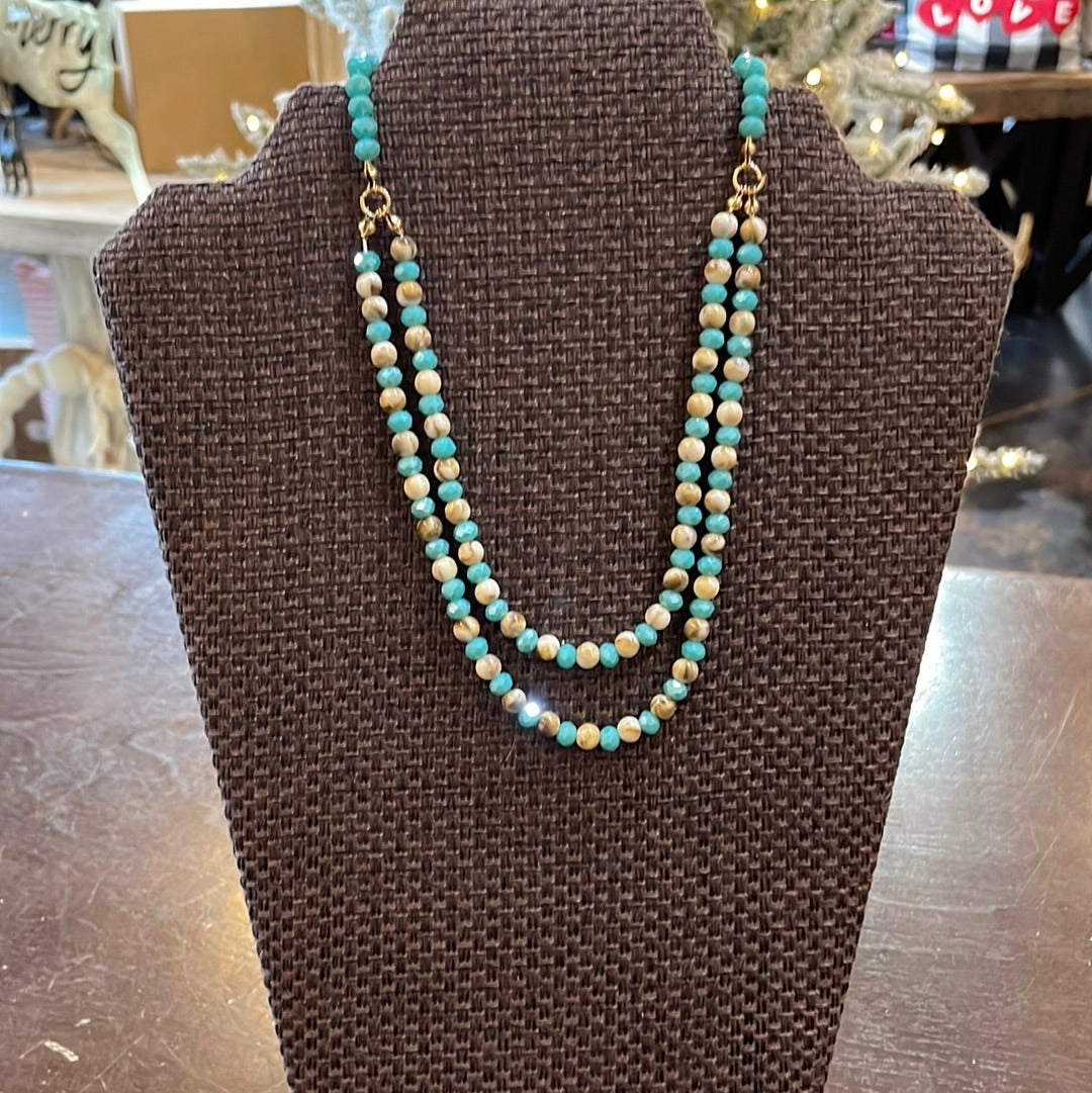 Double Layered Crystal Beaded Necklace