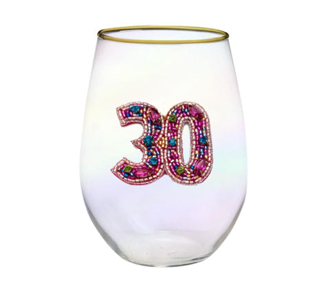 Stemless Beaded Birthday Wine Glass