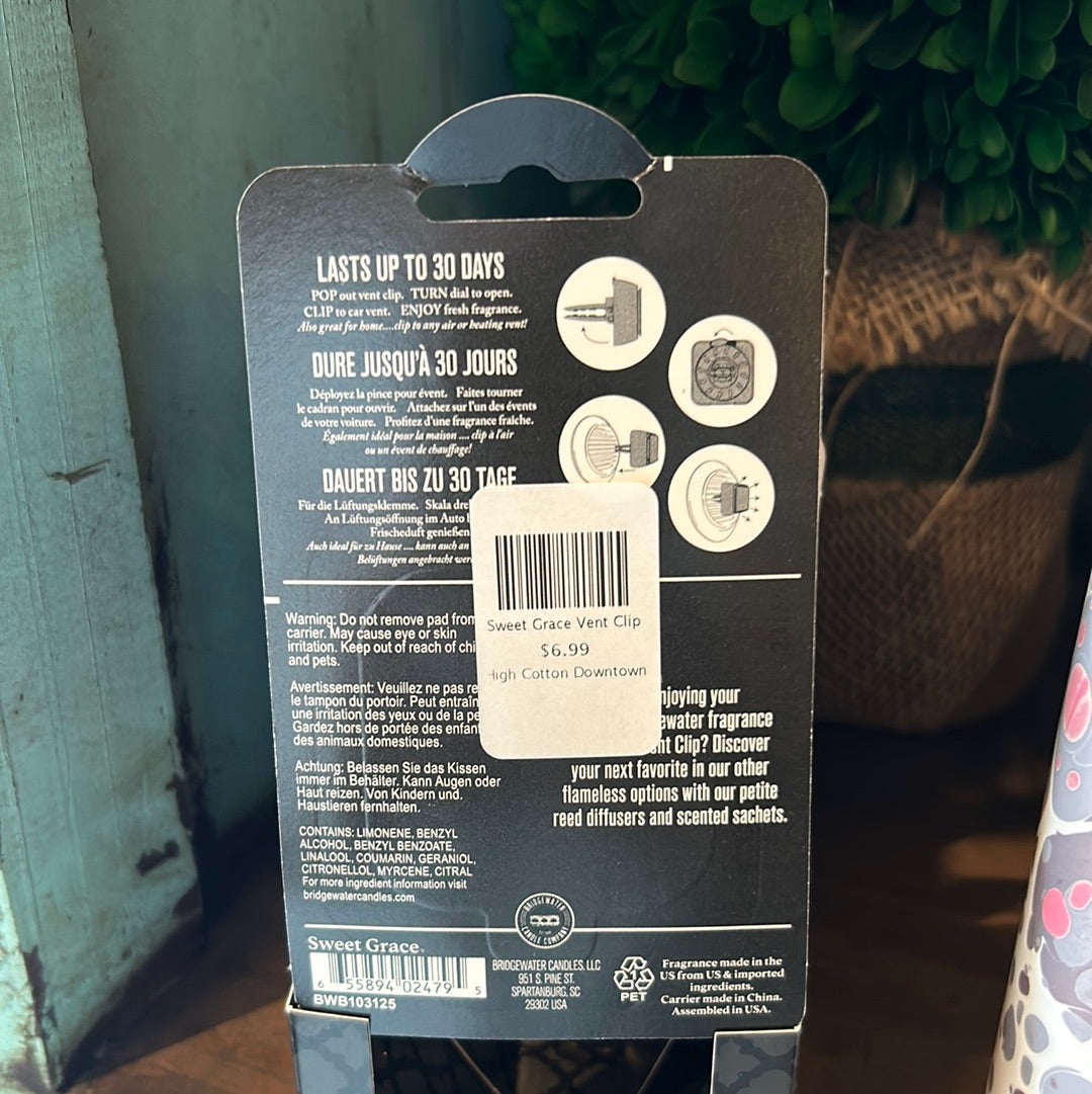 Bridgewater Candle Company Sweet Grace Auto Vent Clip.
