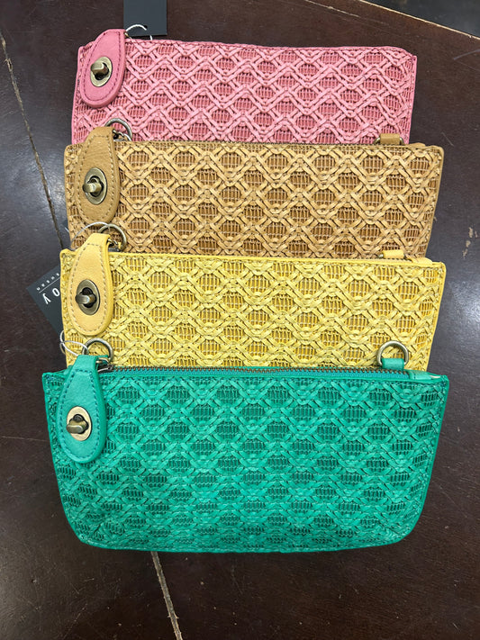 Joy Susan Lattice Woven Mini Crossbody Wristlet Clutch