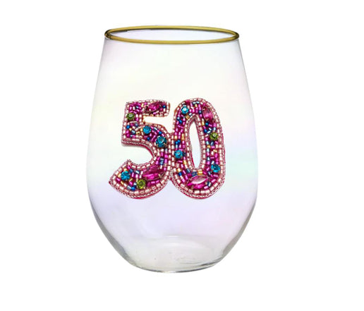 Stemless Beaded Birthday Wine Glass