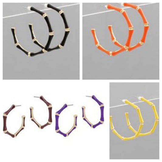 Assorted Color Bamboo Metal Earrings in a variety of colors.