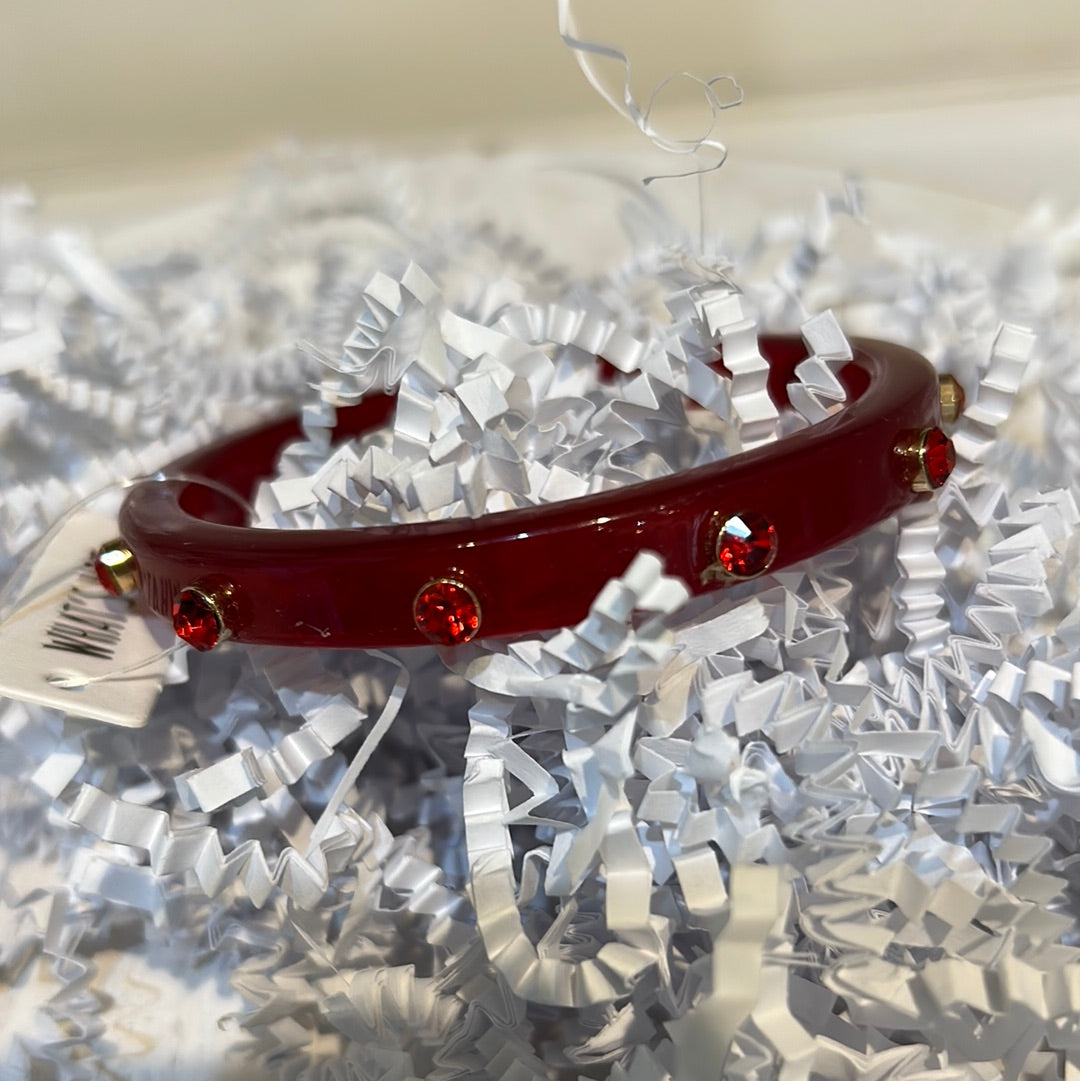 Red Acrylic Bangle with Stone Accents.