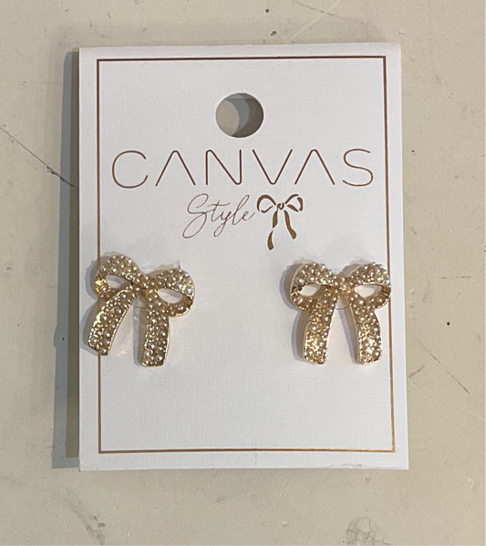Canvas Priscilla Pearl Studded Bow Earrings in
Shiny Gold