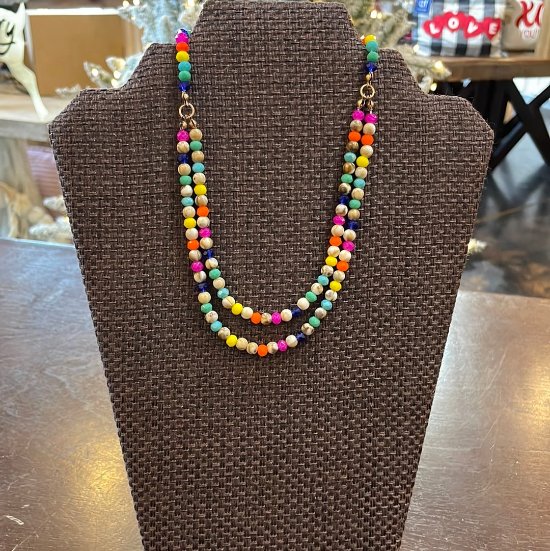 Double Layered Crystal Beaded Necklace